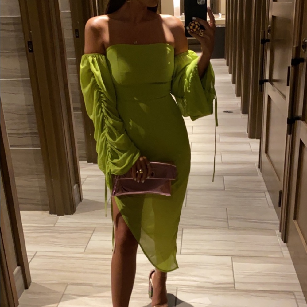 Green off the shoulder dress